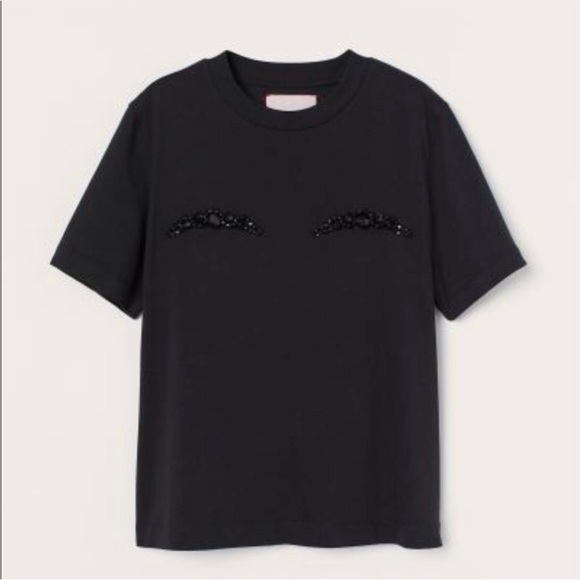 Simone Rocha x HM Beaded Appliquéd T-shirt Cotton Black Limited Edition XS NWT - Picture 2 of 15